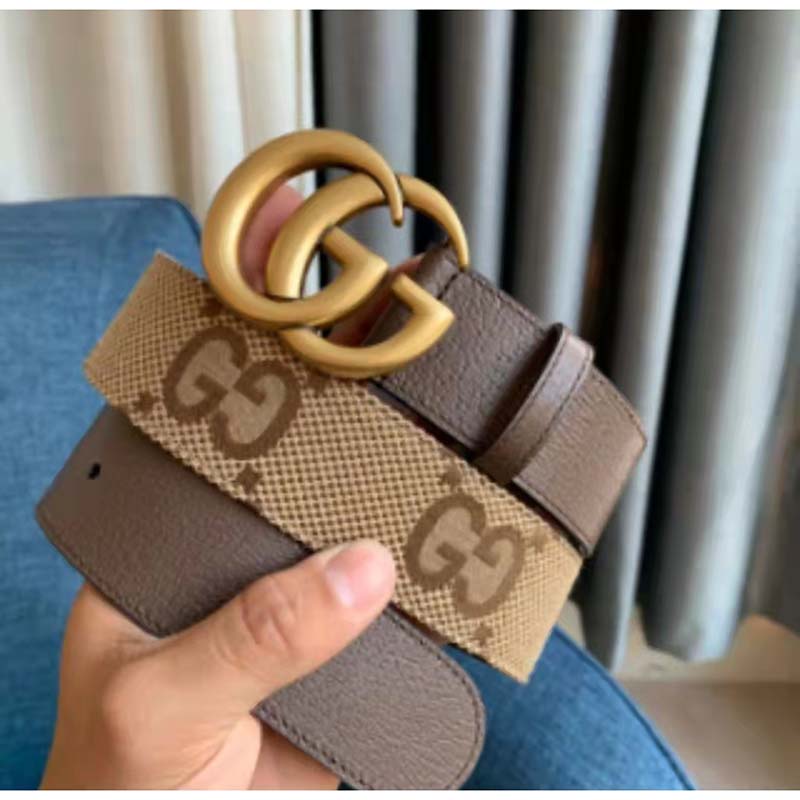 Gucci Unisex Jumbo GG Canvas Marmont Wide Belt Double G Buckle 4 cm Width