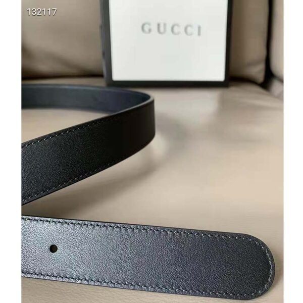 Gucci Unisex Slim Leather Belt Double G Buckle Black Leather 3 cm Width (1)