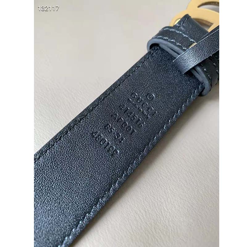 Gucci Unisex Slim Leather Belt Double G Buckle Black Leather 3 cm Width