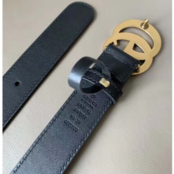 Gucci Unisex Slim Leather Belt Double G Buckle Black Leather 3 cm Width (4)