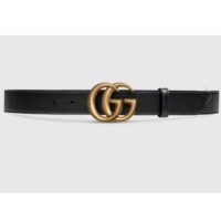 Gucci Unisex Slim Leather Belt Double G Buckle Black Leather 3 cm Width (5)