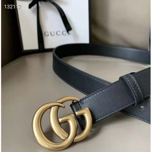 Gucci Unisex Slim Leather Belt Double G Buckle Black Leather 3 cm Width (6)
