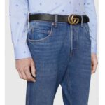 Gucci Unisex Slim Leather Belt Double G Buckle Black Leather 3 cm Width - Image 9