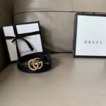 Gucci Unisex Slim Leather Belt Double G Buckle Black Leather 3 cm Width - Image 4