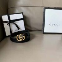 Gucci Unisex Slim Leather Belt Double G Buckle Black Leather 3 cm Width (5)