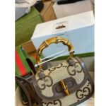 Gucci Women GG Bamboo 1947 Jumbo GG Small Top Handle Bag Brown Leather Bamboo - Image 4