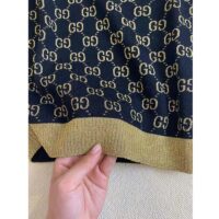 Gucci Women GG Cotton Lamé Top Blue Cotton Gold Lamé Trim Crew-Neck (2)