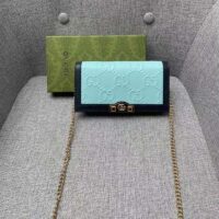 Gucci Women GG Wallet Chain Light Blue GG Leather Dark Blue Double G (2)