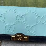 Gucci Women GG Wallet Chain Light Blue GG Leather Dark Blue Double G – Bild 6