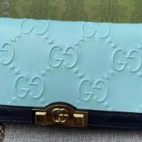Gucci Women GG Wallet Chain Light Blue GG Leather Dark Blue Double G (2)