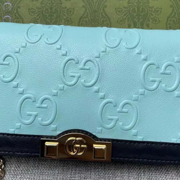 Gucci Women GG Wallet Chain Light Blue GG Leather Dark Blue Double G (7)