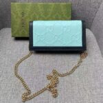Gucci Women GG Wallet Chain Light Blue GG Leather Dark Blue Double G – Bild 4