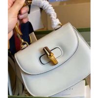 Gucci Women Gucci Bamboo 1947 Small Top Handle Bag White Leather Bamboo Hardware (5)