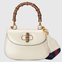 Gucci Women Gucci Bamboo 1947 Small Top Handle Bag White Leather Bamboo Hardware (5)