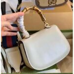 Gucci Women Gucci Bamboo 1947 Small Top Handle Bag White Leather Bamboo Hardware – Image 8