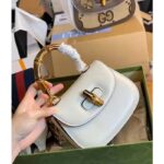 Gucci Women Gucci Bamboo 1947 Small Top Handle Bag White Leather Bamboo Hardware – Image 7