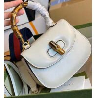 Gucci Women Gucci Bamboo 1947 Small Top Handle Bag White Leather Bamboo Hardware (5)