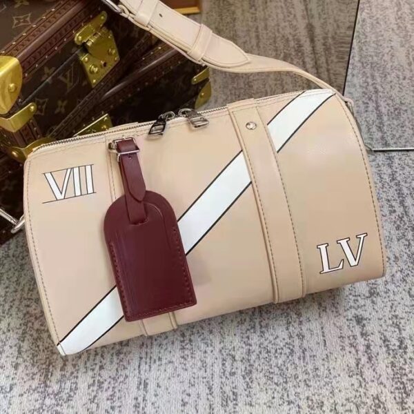 Louis Vuitton LV Unisex City Keepall Bag Beige Calf Cowhide Leather (9)