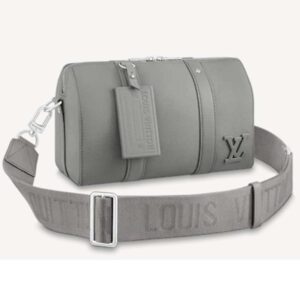 Louis Vuitton LV Unisex City Keepall Bag Gray Aerogram Cowhide Leather Textile Lining