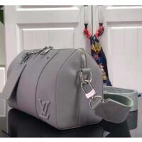 Louis Vuitton LV Unisex City Keepall Bag Gray Aerogram Cowhide Leather Textile Lining (10)