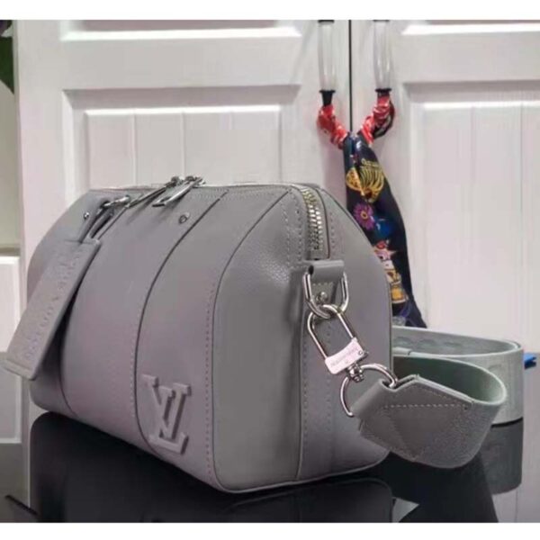 Louis Vuitton LV Unisex City Keepall Bag Gray Aerogram Cowhide Leather Textile Lining (2)