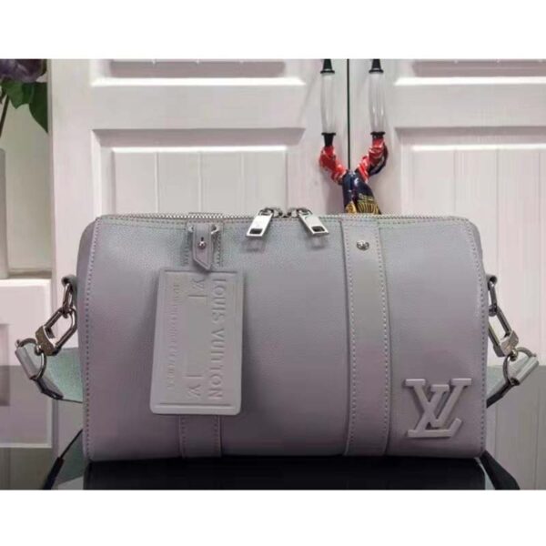 Louis Vuitton LV Unisex City Keepall Bag Gray Aerogram Cowhide Leather Textile Lining (4)