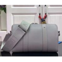 Louis Vuitton LV Unisex City Keepall Bag Gray Aerogram Cowhide Leather Textile Lining (10)