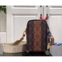 Louis Vuitton LV Unisex Flap Double Phone Pouch Monogram Stripes Brown Coated canvas (9)