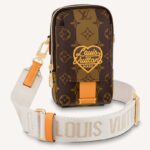 Louis Vuitton LV Unisex Flap Double Phone Pouch Monogram Stripes Brown Coated canvas