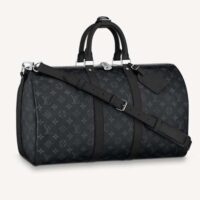 Louis Vuitton LV Unisex Keepall Bandoulière 45 Travel Bag Grey Coated Canvas Cowhide (2)