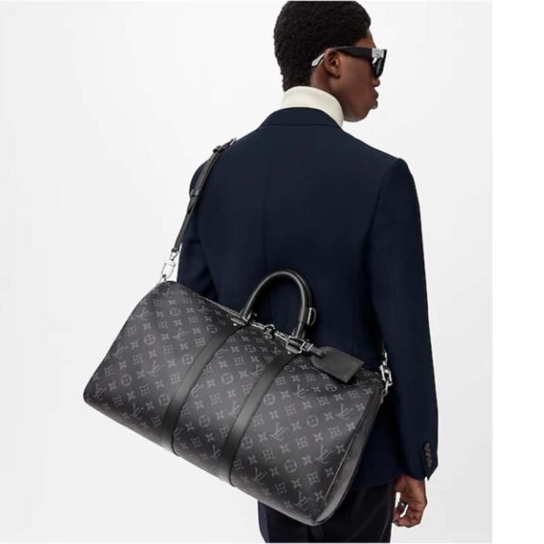 Louis Vuitton LV Unisex Keepall Bandoulière 45 Travel Bag Grey Coated Canvas Cowhide (3)