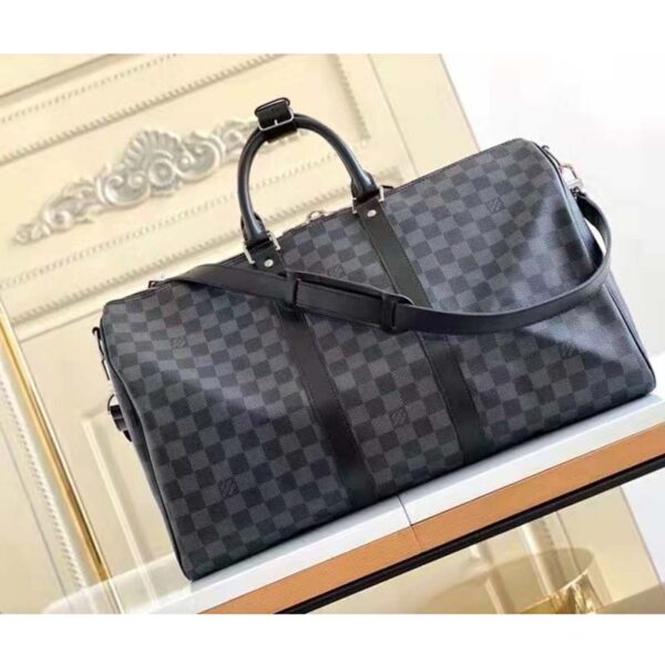 Louis Vuitton LV Unisex Keepall Bandoulière 45 Travel Bag Grey Damier Graphite Canvas (6)