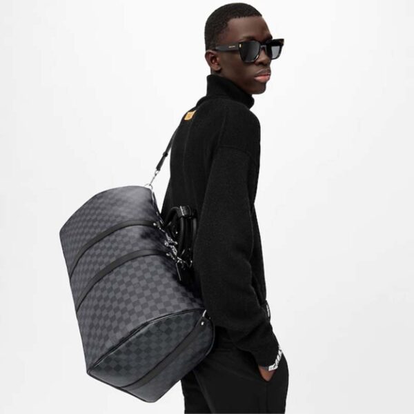 Louis Vuitton LV Unisex Keepall Bandoulière 55 Travel Bag Grey Damier Graphite Canvas (1)