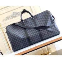 Louis Vuitton LV Unisex Keepall Bandoulière 55 Travel Bag Grey Damier Graphite Canvas (16)