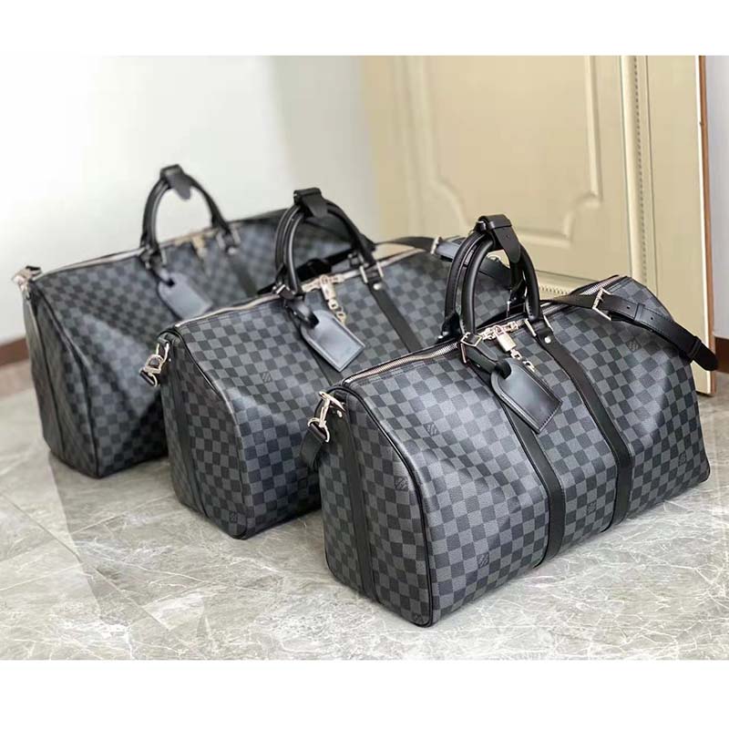 Keepall cloth travel bag Louis Vuitton Grey in Cloth - 22379761