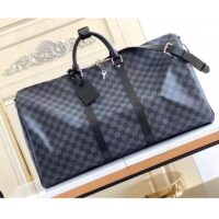 Louis Vuitton LV Unisex Keepall Bandoulière 55 Travel Bag Grey Damier Graphite Canvas (16)