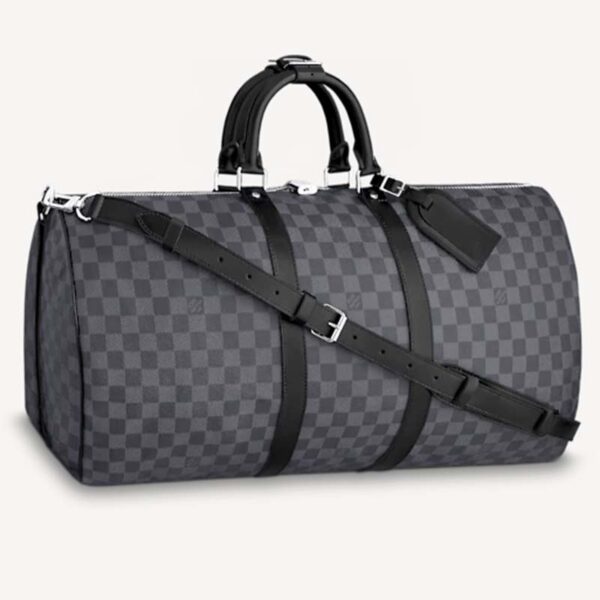 Louis Vuitton LV Unisex Keepall Bandoulière 55 Travel Bag Grey Damier Graphite Canvas (16)