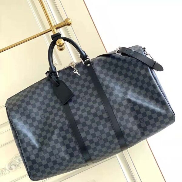 Louis Vuitton LV Unisex Keepall Bandoulière 55 Travel Bag Grey Damier Graphite Canvas (2)