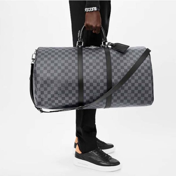 Louis Vuitton LV Unisex Keepall Bandoulière 55 Travel Bag Grey Damier Graphite Canvas (7)