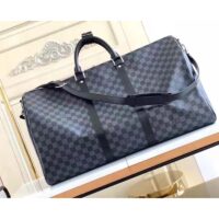 Louis Vuitton LV Unisex Keepall Bandoulière 55 Travel Bag Grey Damier Graphite Canvas (16)