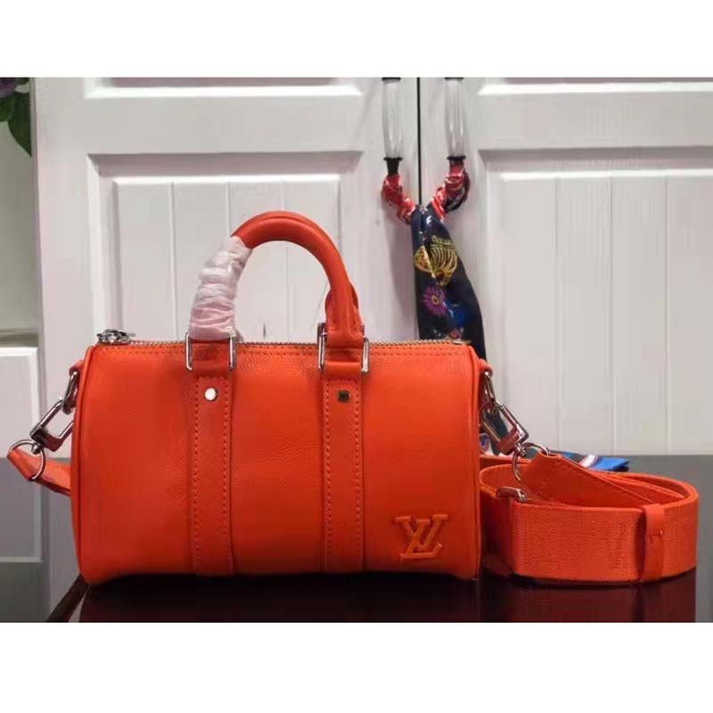 Auth Louis Vuitton 2WAY Bag LV Aerogram Keepall XS M81004 Volcano Orange