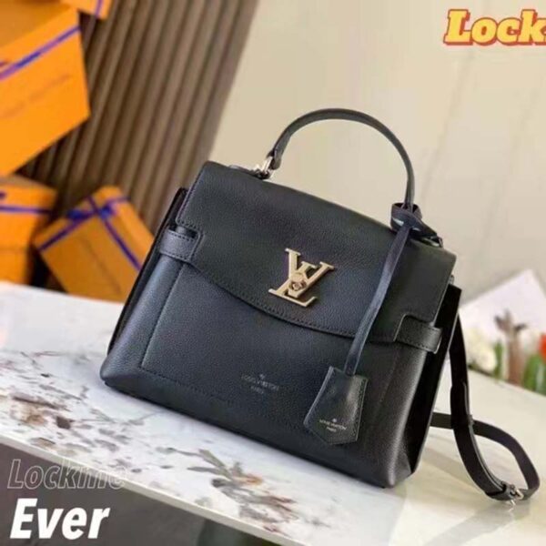 Louis Vuitton LV Unisex Lockme Ever BB Handbag Black Soft Calfskin (7)
