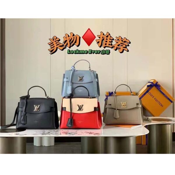 Louis Vuitton LV Unisex Lockme Ever BB Handbag Black Soft Calfskin (9)