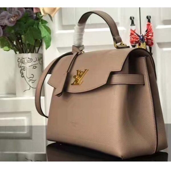 Louis Vuitton LV Unisex Lockme Ever MM Handbag Beige Soft Grained Calfskin (5)