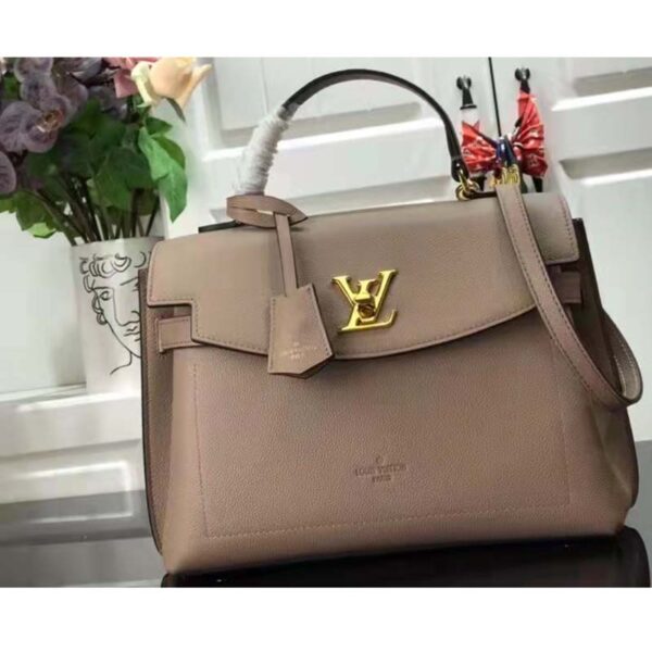 Louis Vuitton LV Unisex Lockme Ever MM Handbag Beige Soft Grained Calfskin (6)