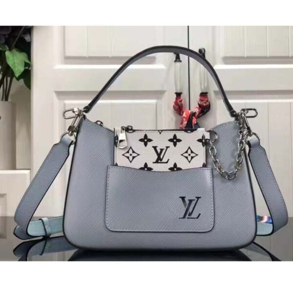Louis Vuitton LV Unisex Marelle Handbag Blue Epi Grained Cowhide Leather Canvas (3)