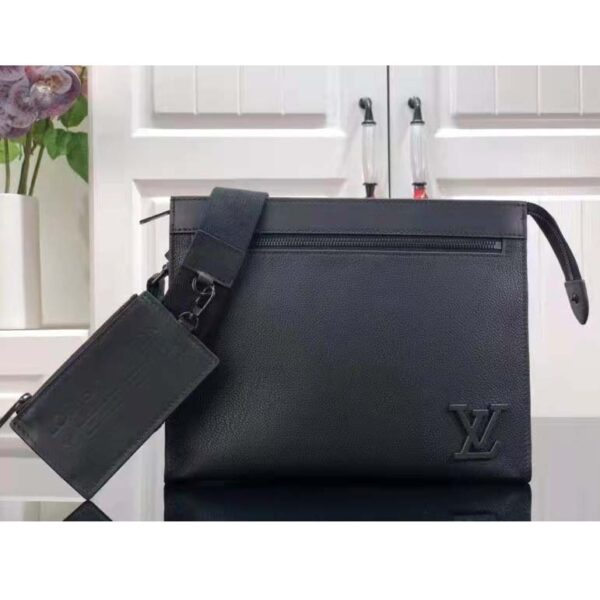 Louis Vuitton LV Unisex Messenger Voyage Black Aerogram Cowhide Leather Textile Lining (11)