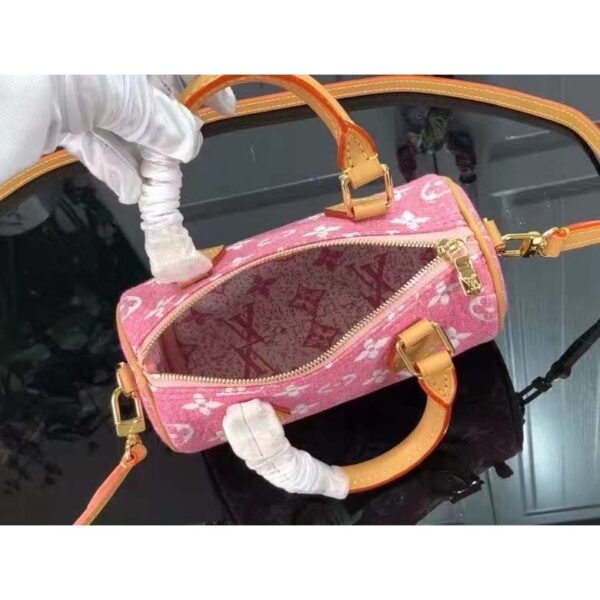 Louis Vuitton LV Unisex Nano Speedy Monogram Jacquard Denim Pink Cowhide Leather (1)