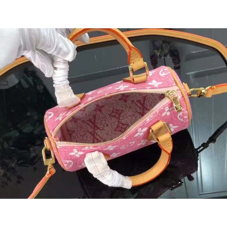 Louis Vuitton Nano Speedy Denim Jacquard Pink in Denim/Calfskin