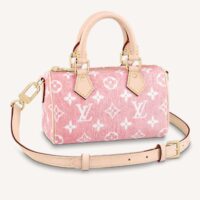 Louis Vuitton LV Unisex Nano Speedy Monogram Jacquard Denim Pink Cowhide Leather (2)